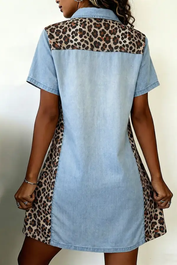 Animal Print Patchwork Denim Mini Dress