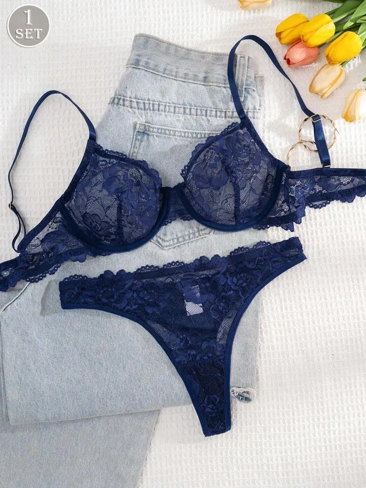 Delicate Lace Sheer Bra And Panty Set