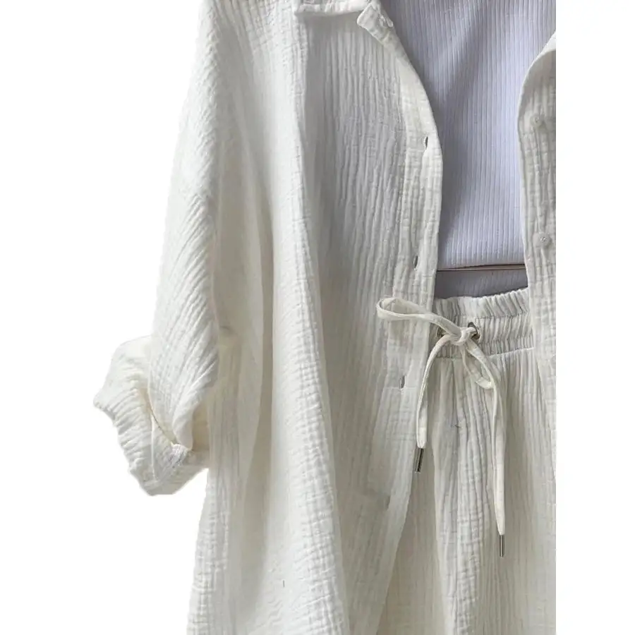 Relaxed Textured Button Up Shirt and Shorts Set