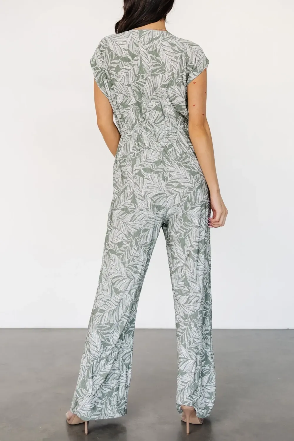 Mature Temperament High-Waisted Slimming Green Print Jumpsuit