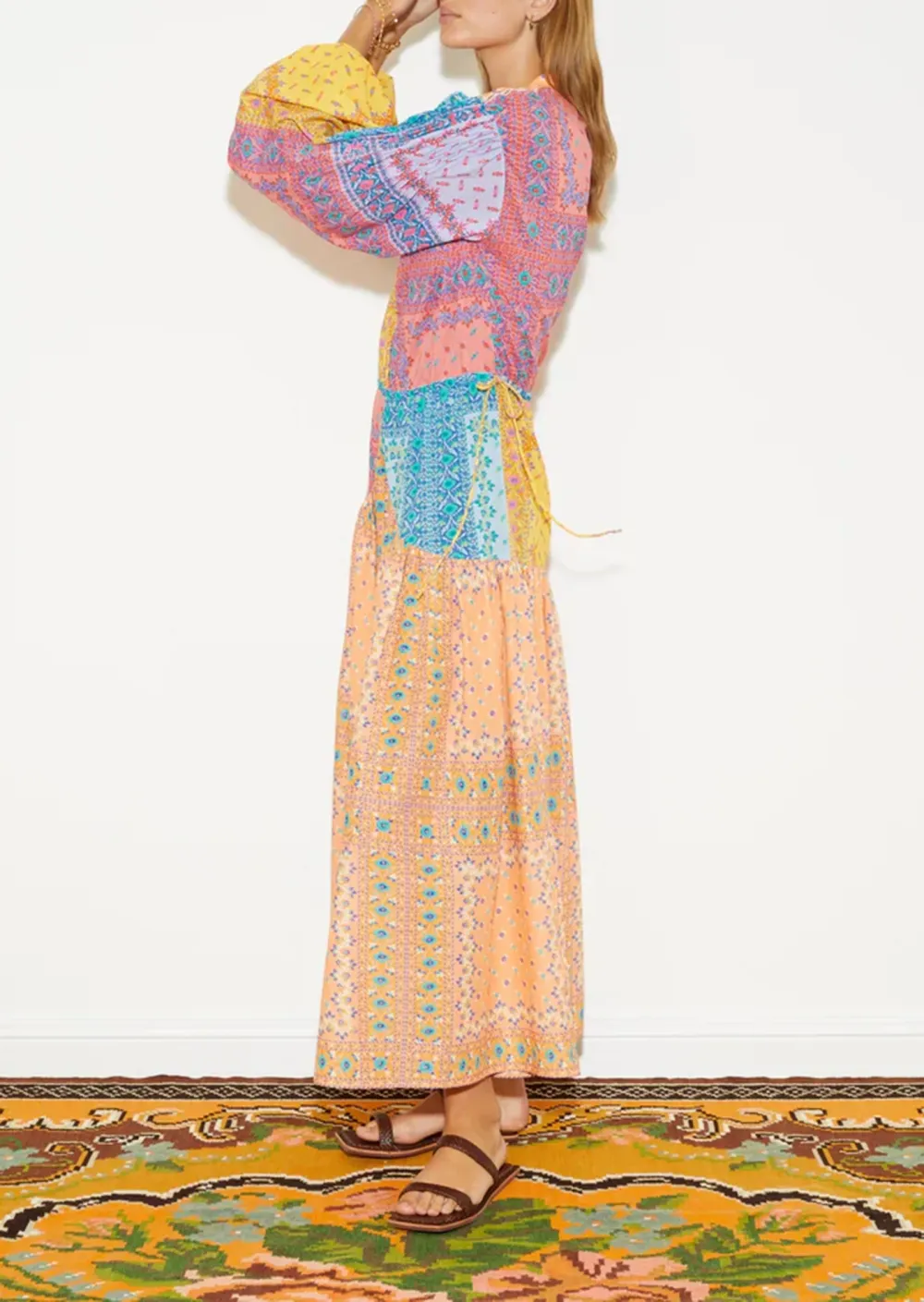 CONTRAST COLOR MAXI SMOCK DRESS