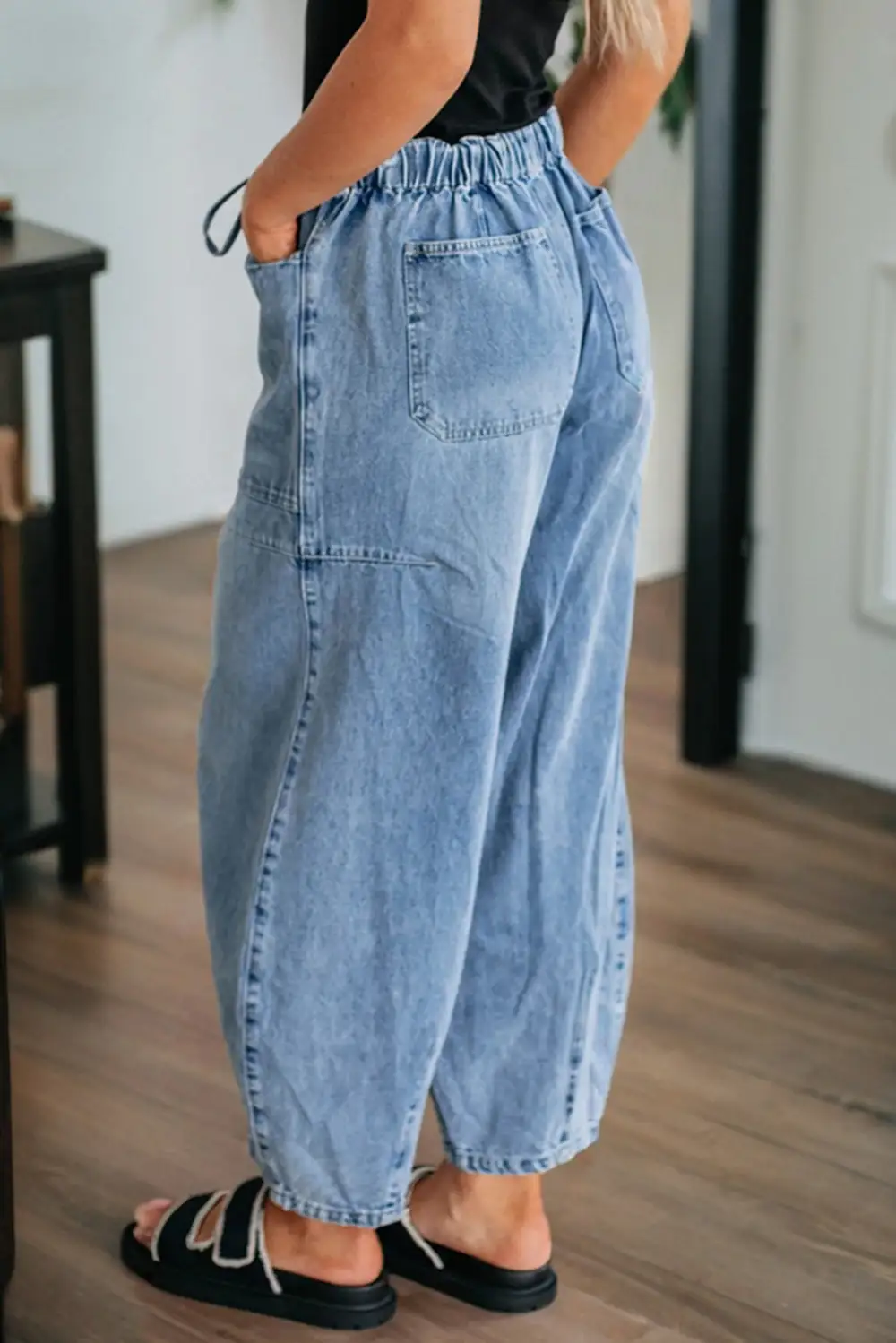 Barrel Drawstring Patch Pocket Myosotis Large Jeans