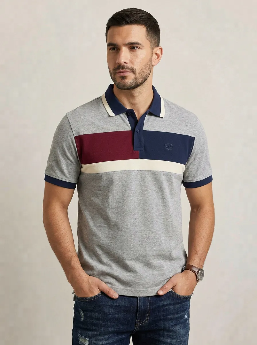 Men's Fashion Colorblock Stripe Polo Shirt
