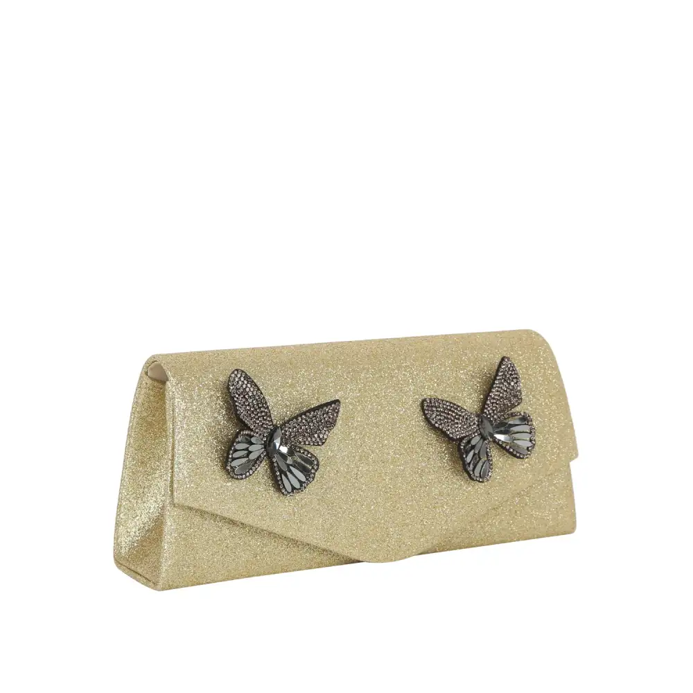 Classic Detail Crystal Accent Chain Accent Flap Front Faux Leather Evening Clutch Bag
