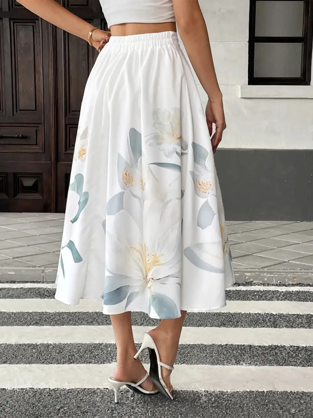 Button Front Printed Skirt