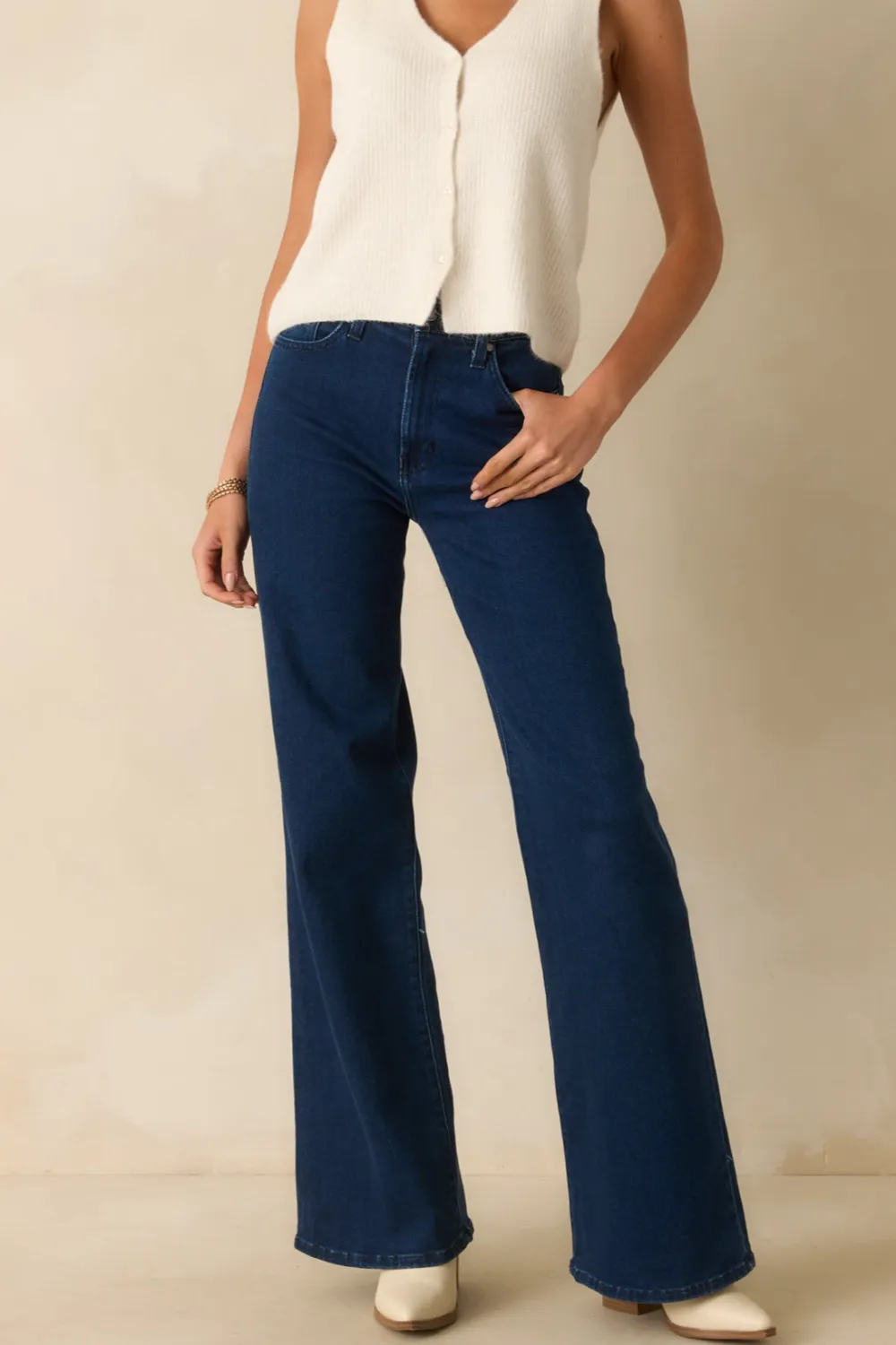 Dark Wash Cotton Wide Leg Jeans