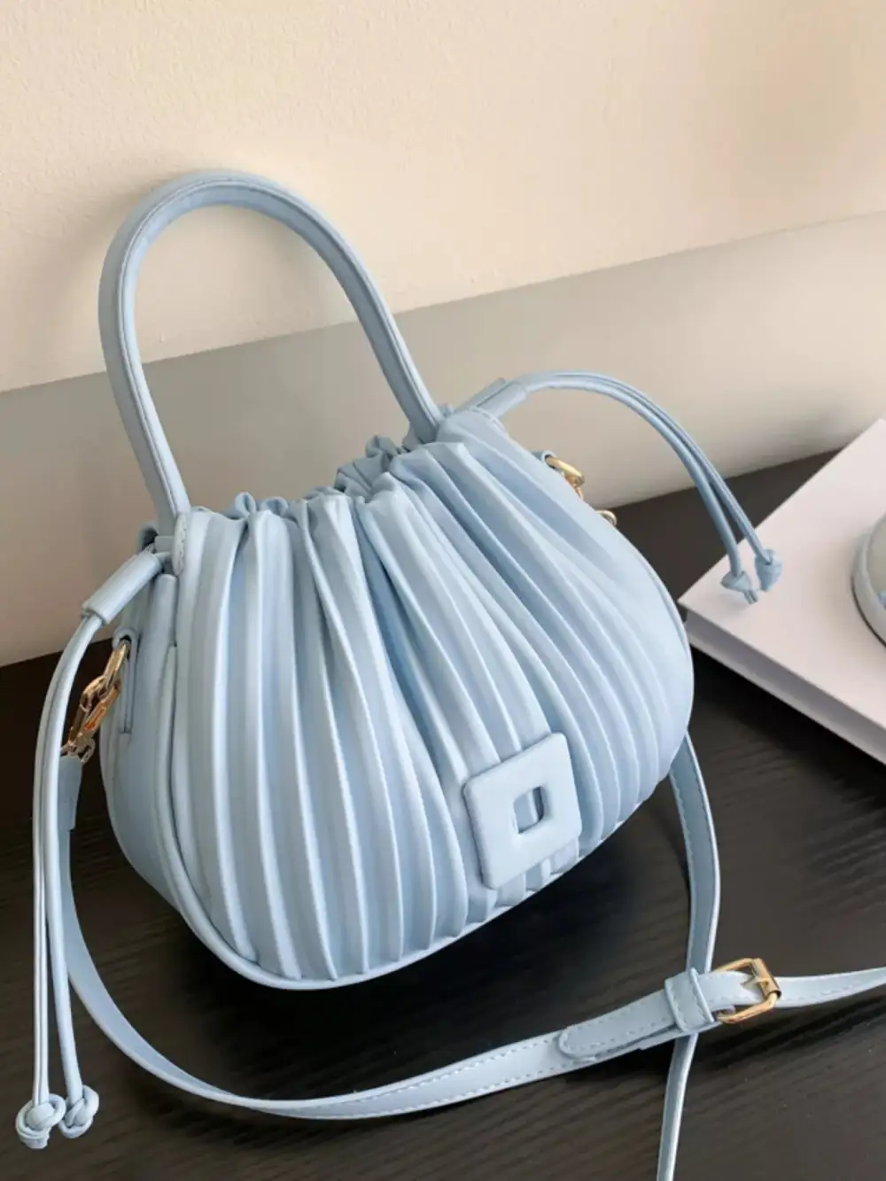 Pleated Bucket Crossbody Bag