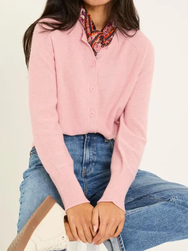 Mid Pink Selah Knitted Button Front Cardigan