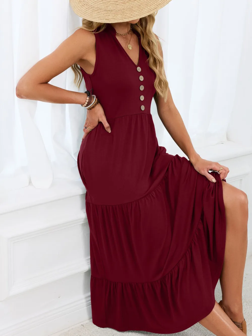Tiered Sleeveless Midi Dress
