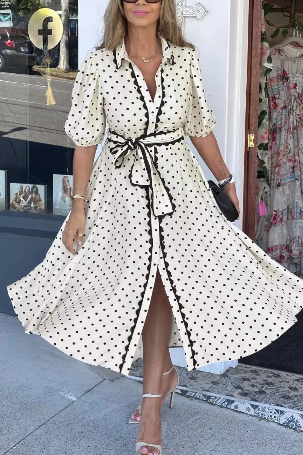 Polka Dot Half Sleeve Midi Dress