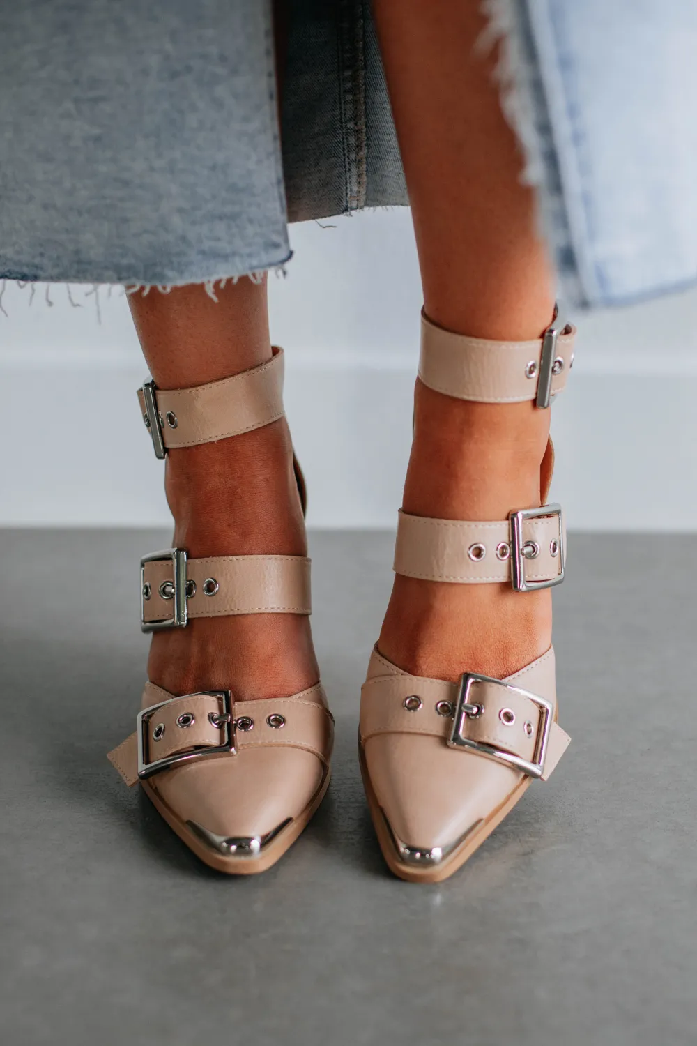 Classic Triple Buckle Pointed Toe Heels