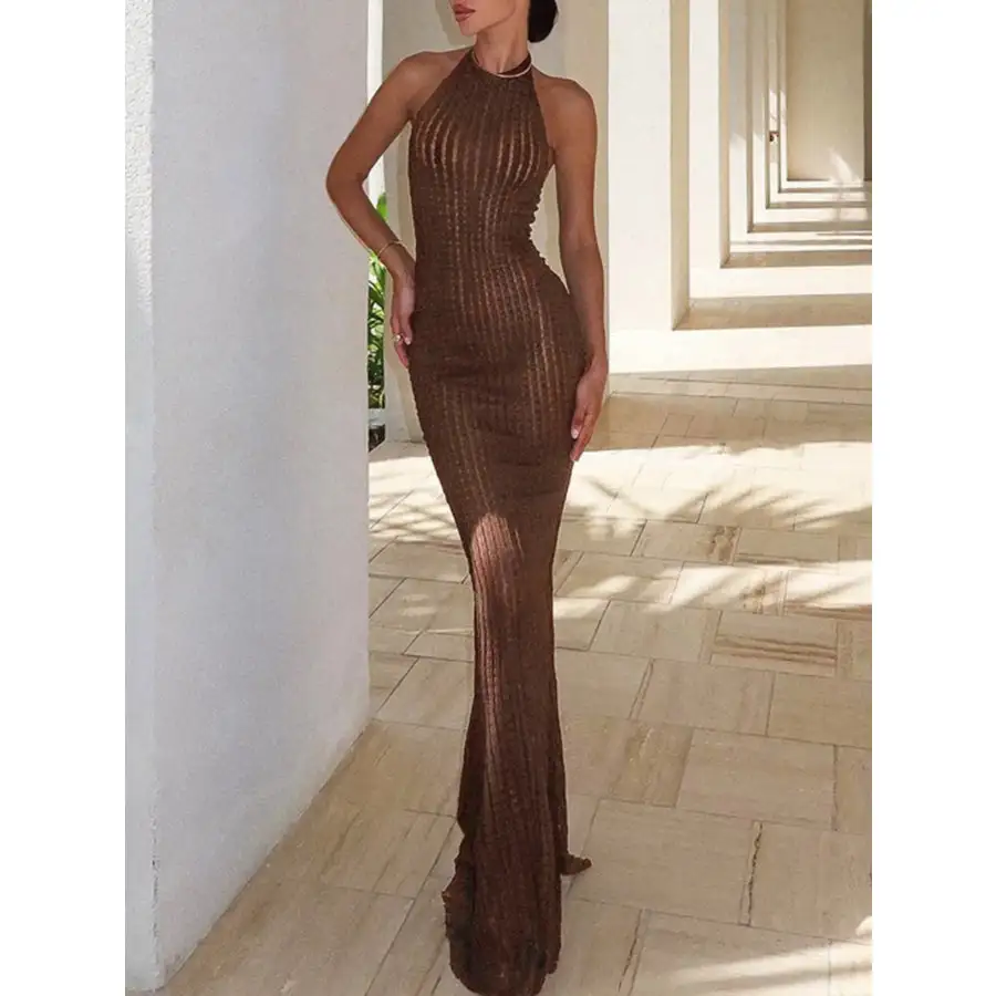 Ribbed Halter Neck Bodycon Maxi Dress