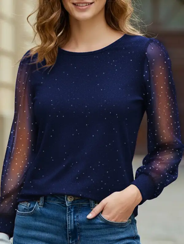 Long-Sleeved Loose Round Neck Loose Tee