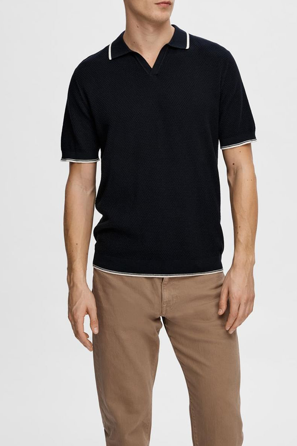 Dark Blue Knit Polo T-shirt