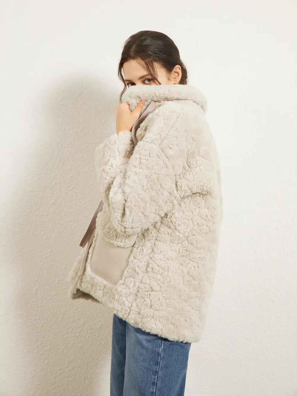 Faux Fur Solid Button Up Jacket