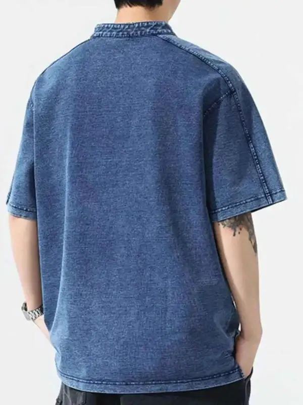 Button Detail Short Sleeve Denim Top Shirt