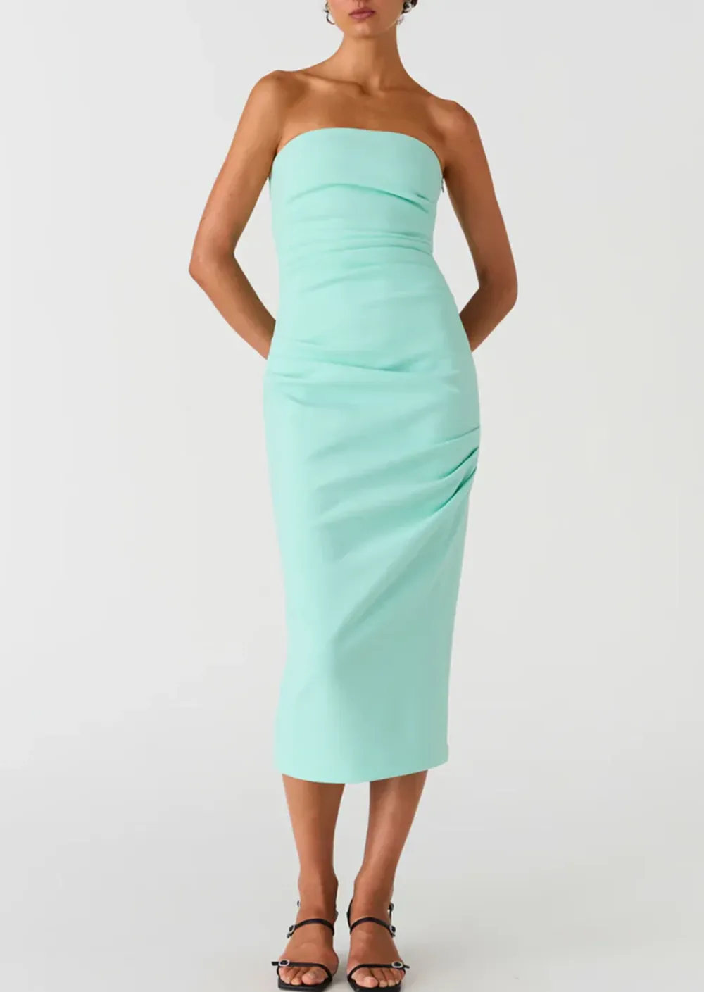 RUCHED STRAPLESS DRESS