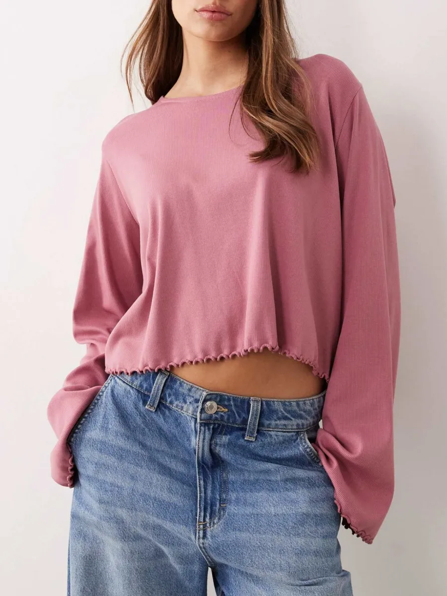 Ribbed Cropped Long-Sleeve Top