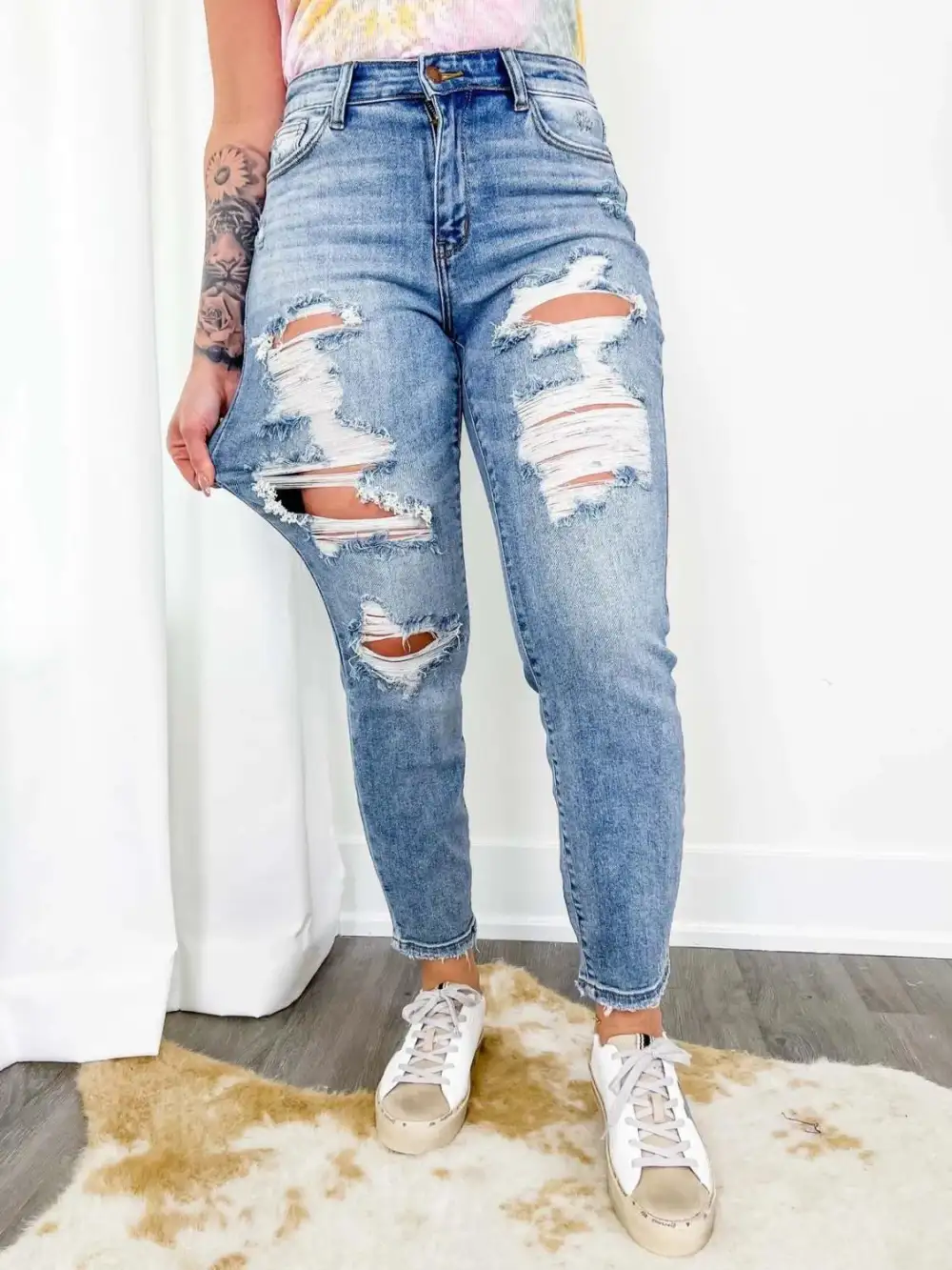 Utility Skinny Distressed Denim Jeans