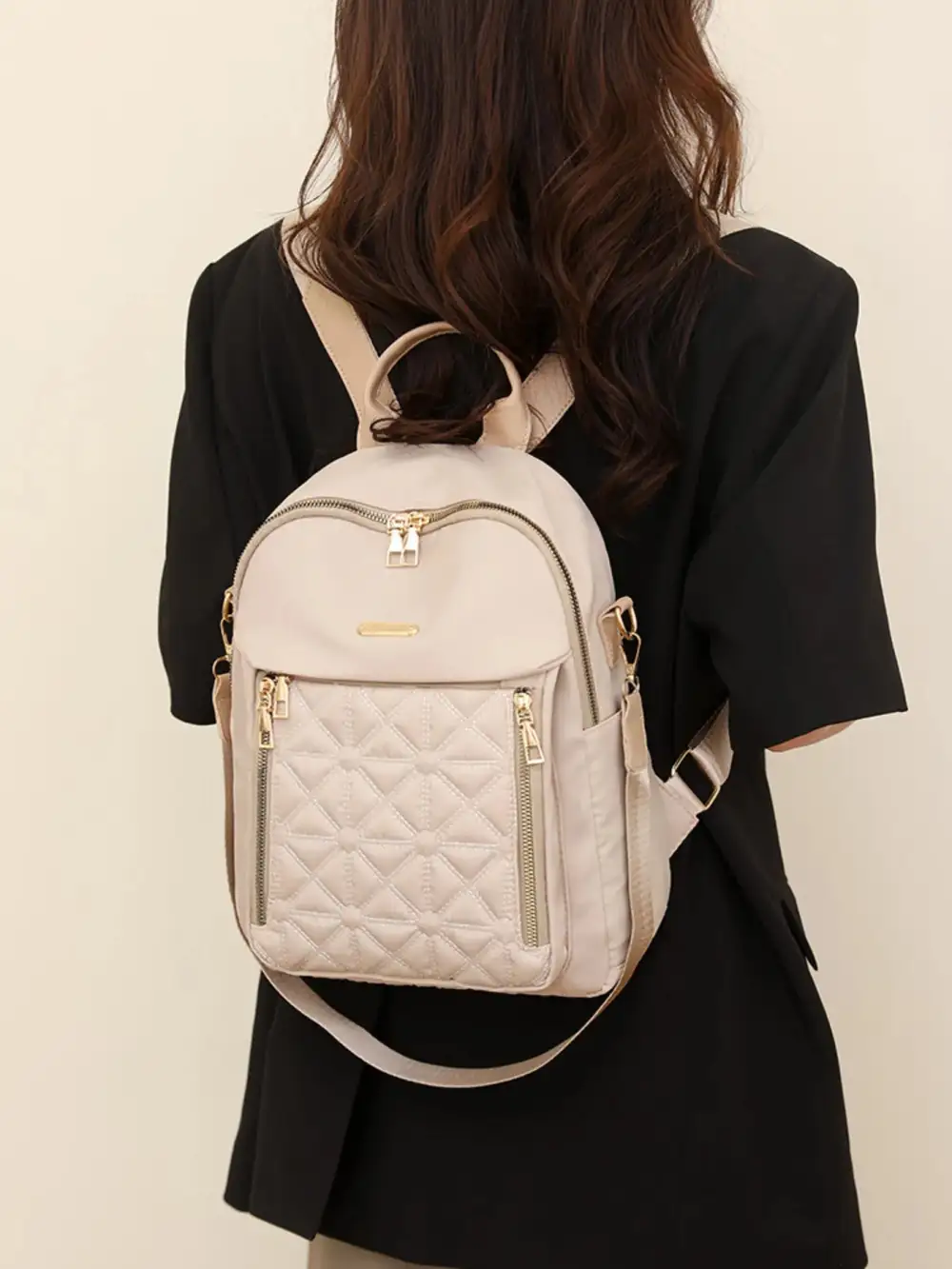 Quilted Woven Fabric Backpack