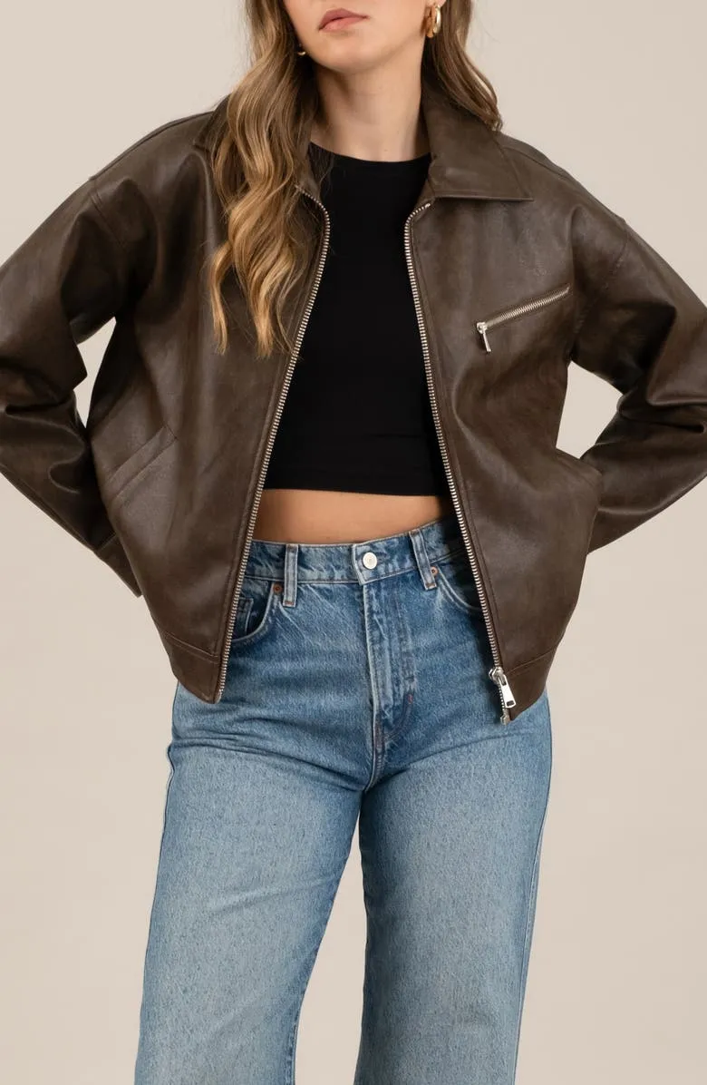 Faux Leather Bomber Jacket
