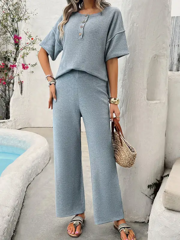 Clean Knitted Short Sleeved Trousers Suit Shorts
