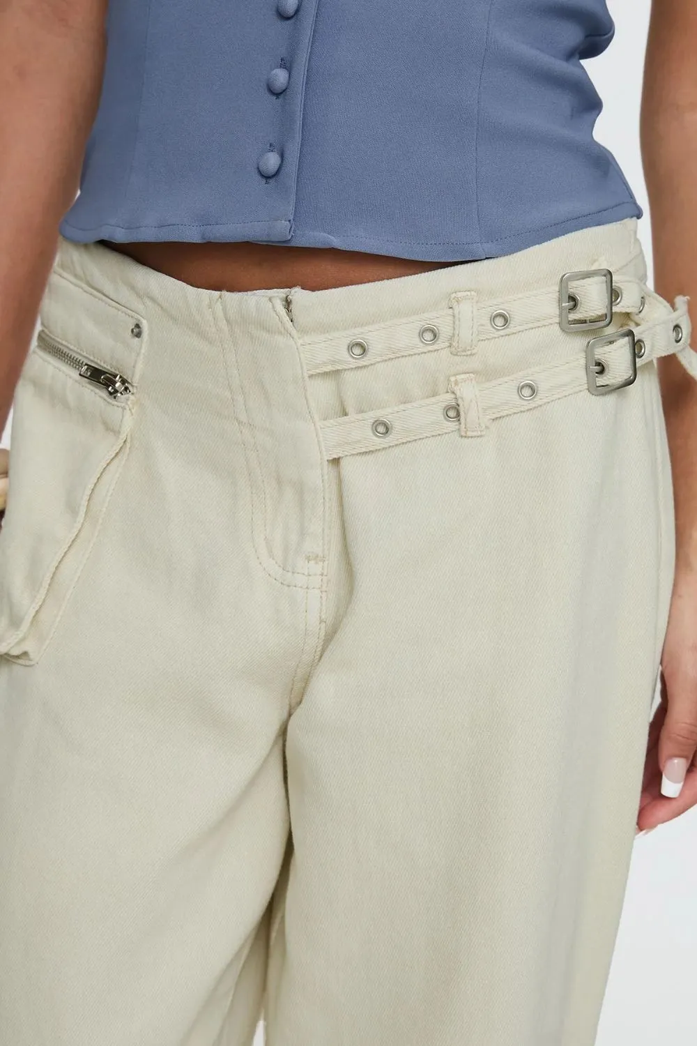 Pocket Detail Tiered Denim Jeans