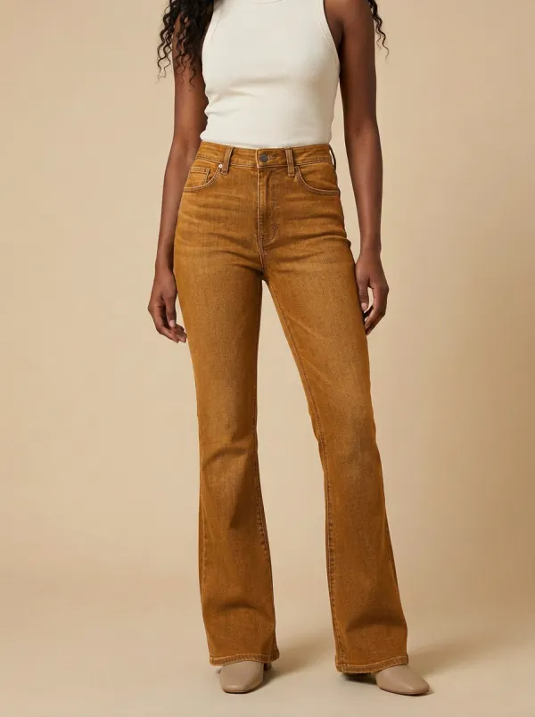 Women's High-Waisted Denim Flare High-Rise Waist Button Jeans