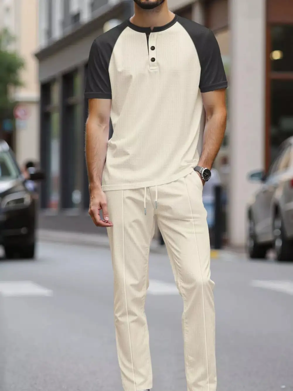 Men's Full Size Casual Two Tone Raglan Sleeve