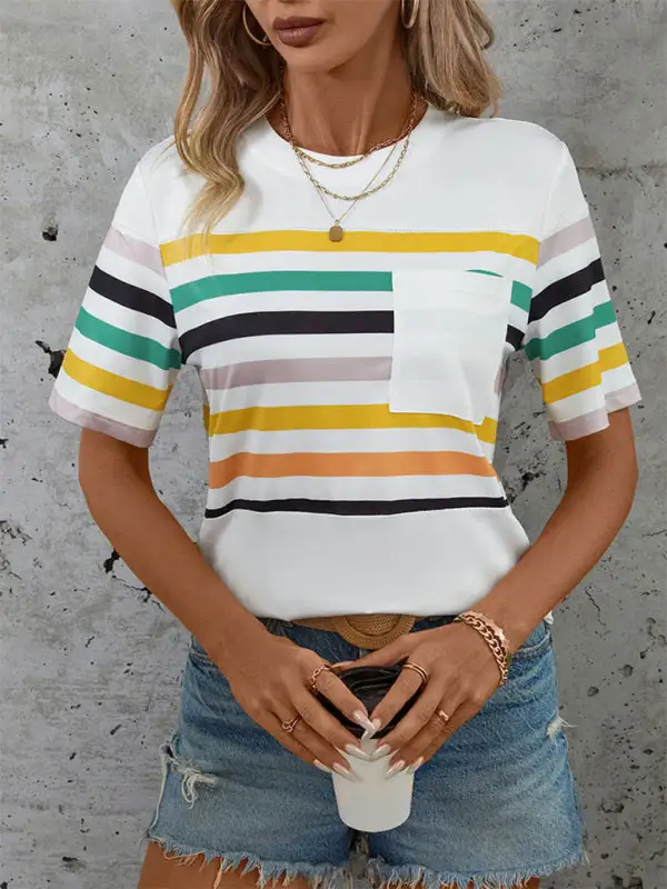 Refined Short-Sleeve Knit Striped T-Shirt