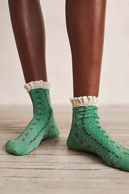Floral Waffle Knit Socks Yellow
