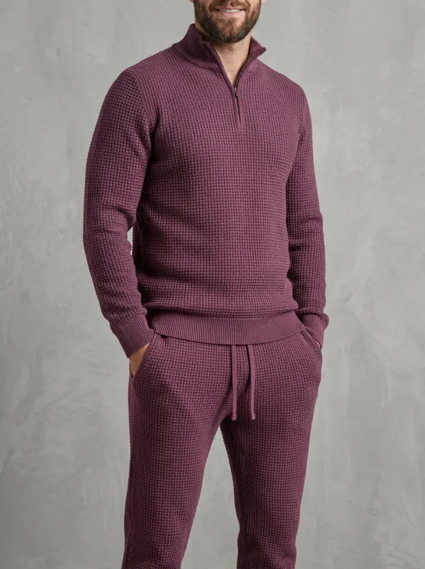 Refined Waffle-Knit Quarter-Zip Men's Quarter-Zip Knit Tracksuit Set