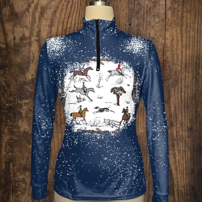 Women's foxhunting Horse Print Long Sleeve Casual Shirt