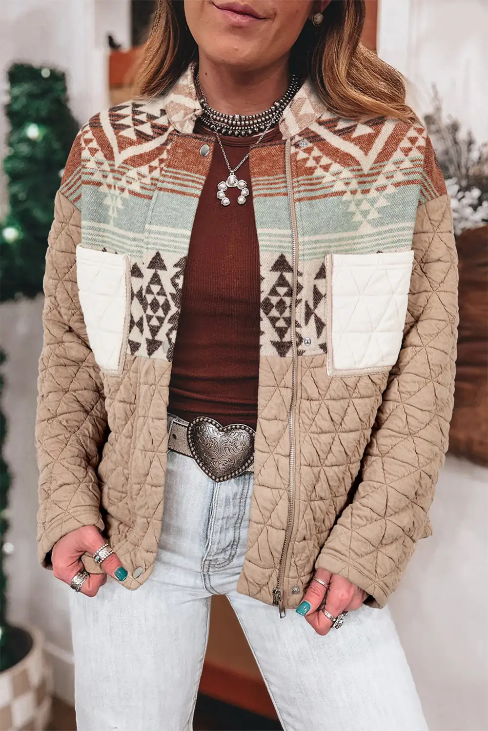 Geometric Pattern Quilted Jacket
