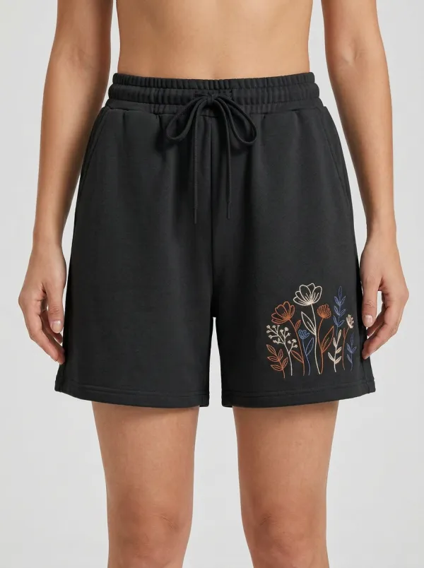 Women's Botanical Left-Thigh Embroidered Shorts
