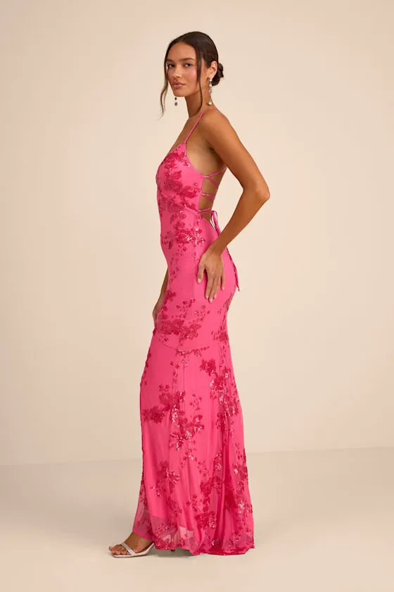 Valhalla Navy Blue Sequin Lace-Up Maxi Dress