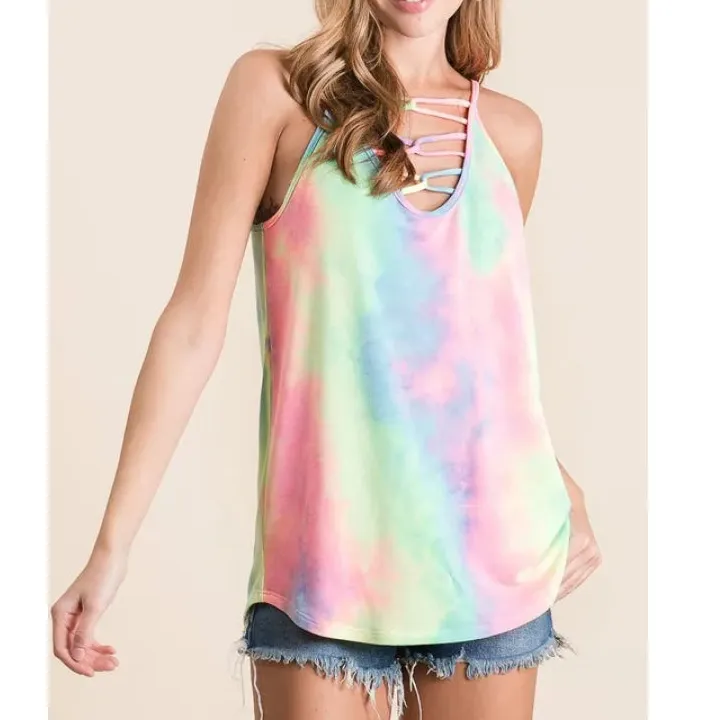 Tie Dye Terry Caged Neck Knit Camisole