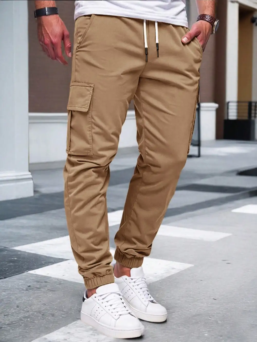 Men's  Tapered Cargo Pants Pockets Waist Leg