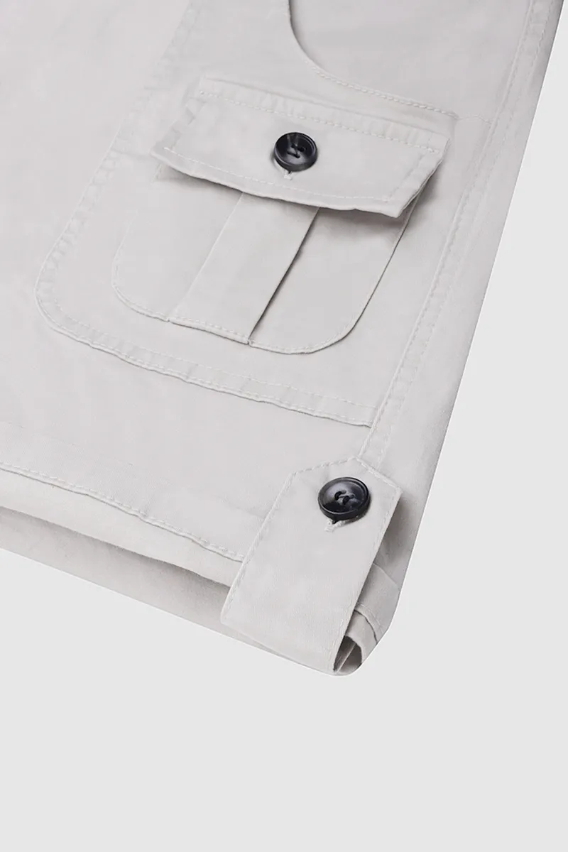 Flap Pocket Roll Tab Hem Mid Waist Shorts