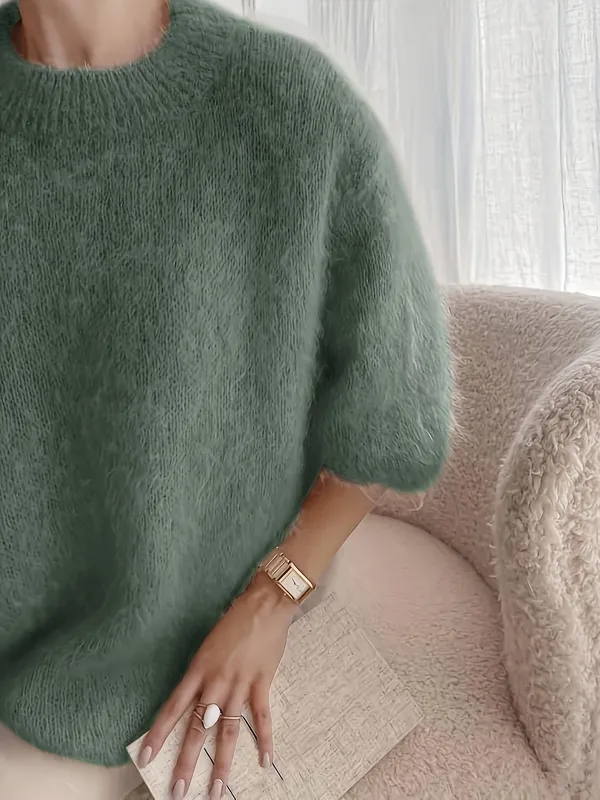 Solid Color Crew Neck Sweater