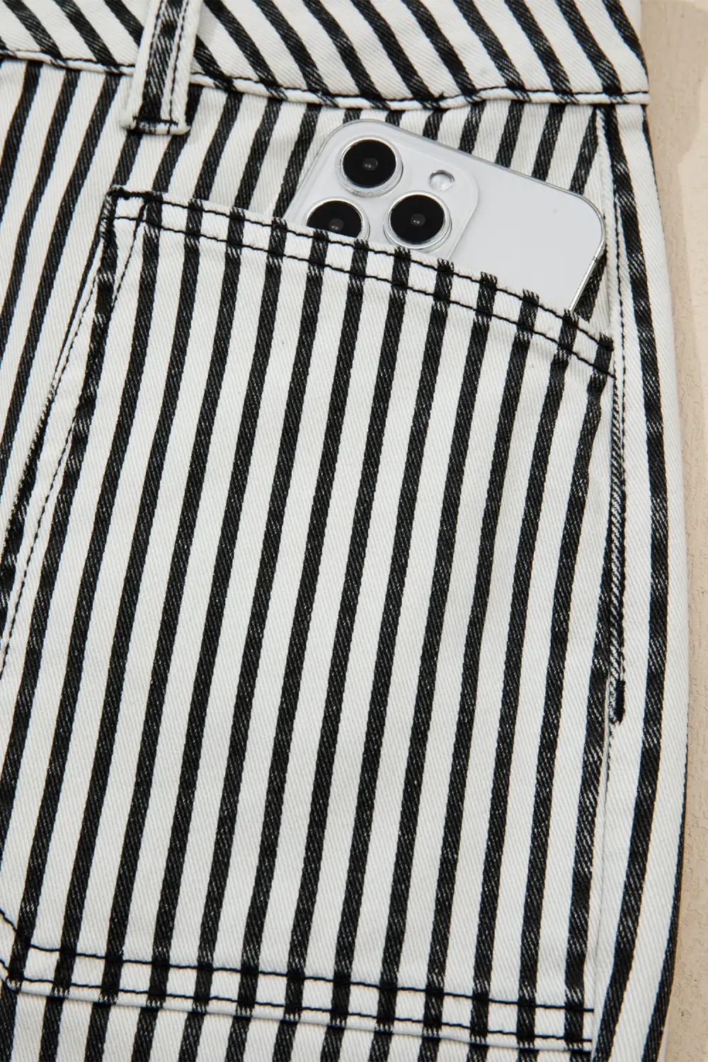 High Waist Patch Pocket Stripe Shift Jeans