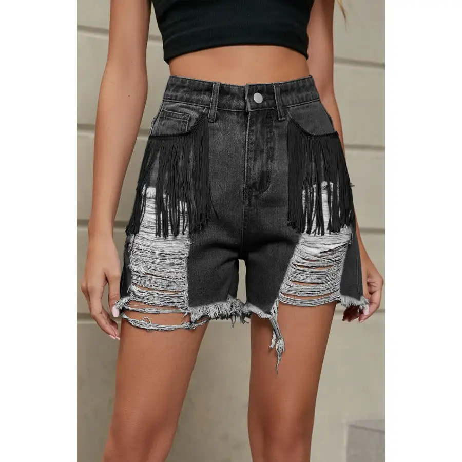 Weekend Raw Hem Distressed High Waist Pocketed Shorts