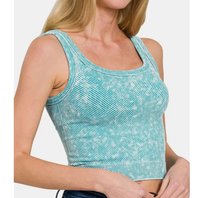 Relaxed Washed Ribbed Scoop Neck Wide Strap Tank