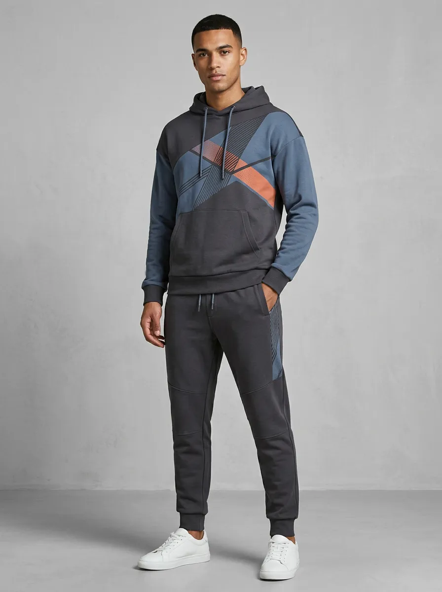 Men's Sportswear Geometric Colorblock Printed Hoodie Jogger Set