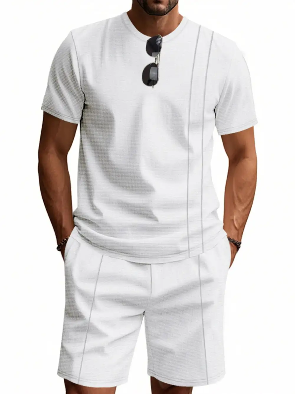 Pocketed Round-Neck Short-Sleeve Top and Shorts Sport Set