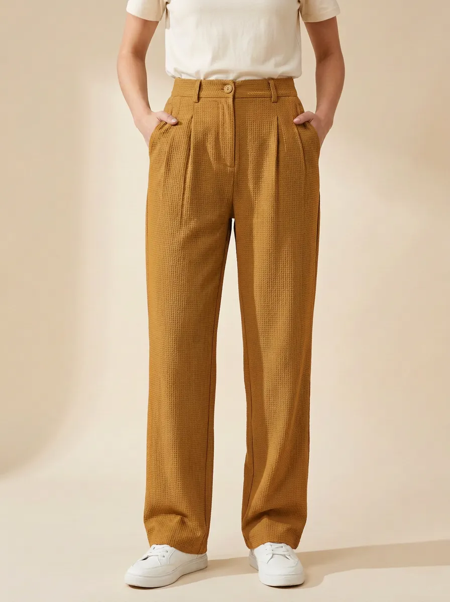 Women's Waffle Texture High-Waisted Casual Pants