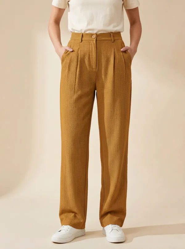 Women's Waffle Texture High-Waisted Casual Pants