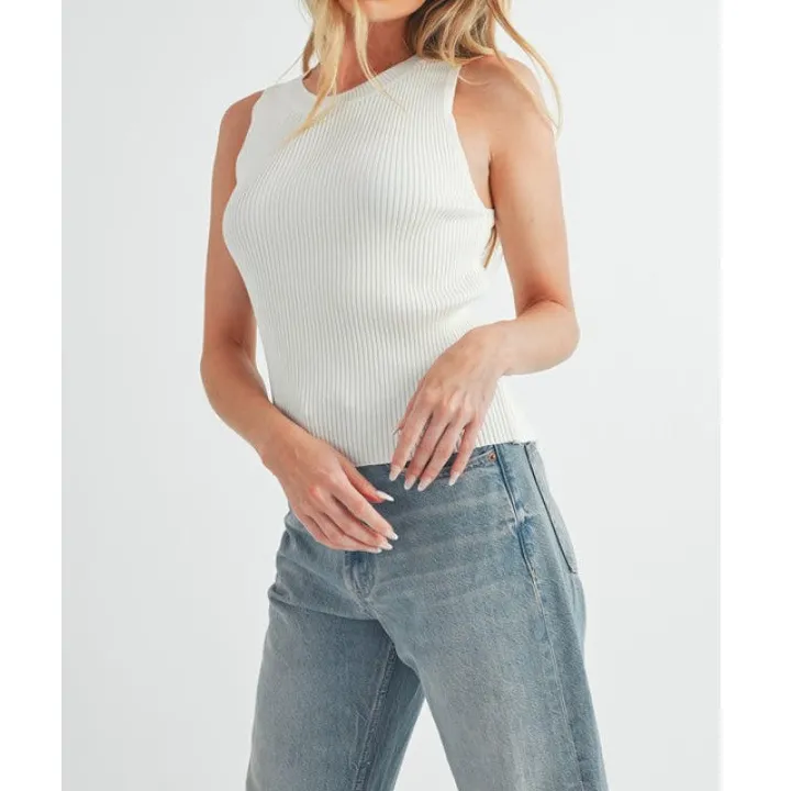 Ribbed Round Neck Knit Tank