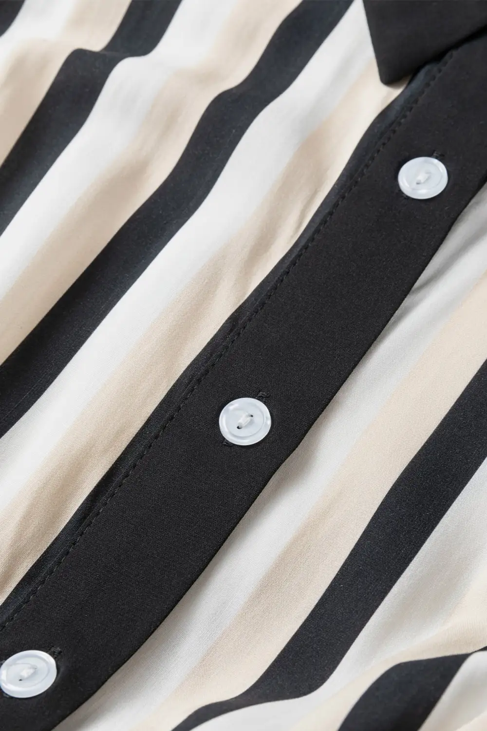 Striped Button Front Puff Sleeve Midi Dress