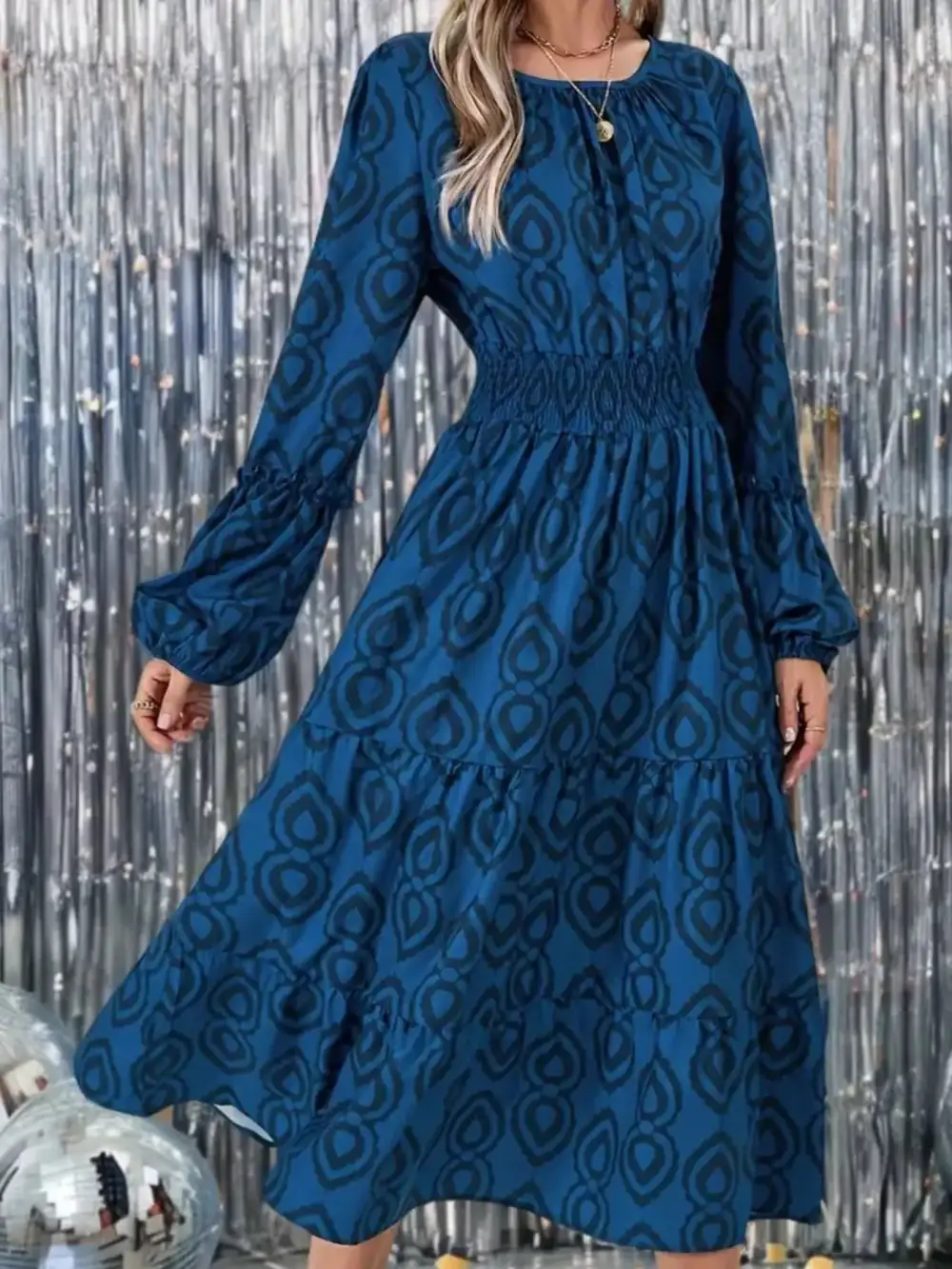 Round Neck Smocked Midi Dress